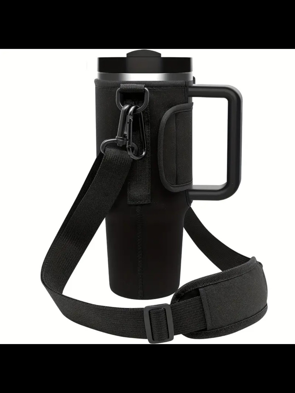 Black Neoprene Tumbler Carrier Bag 40/30oz with Shoulder Strap bag cup holder.